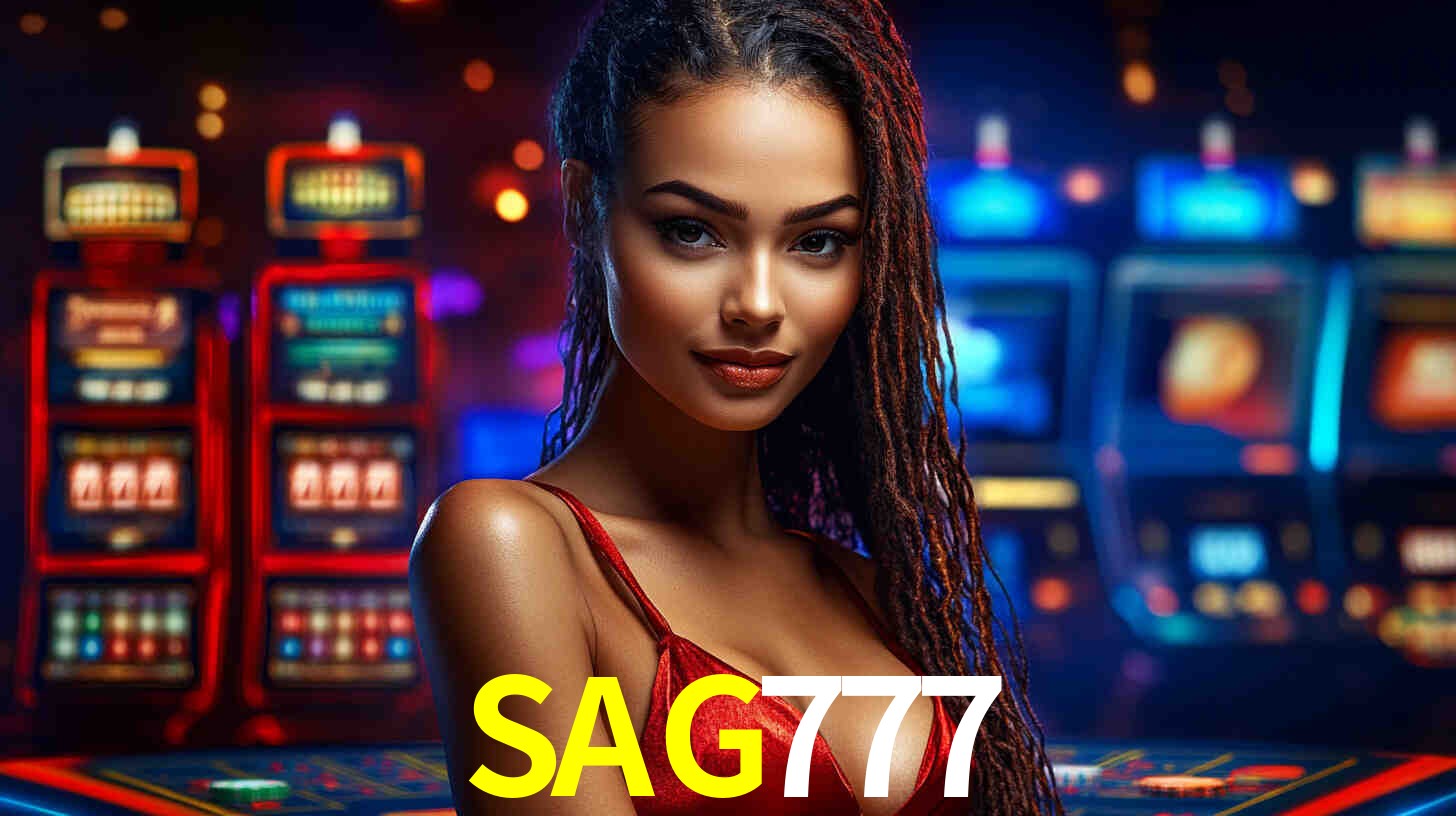 Una escena digital vívida inspirada en casino con SAG777 mostrado prominentemente, luces brillantes, fichas, cartas y acentos dorados.
